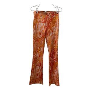 Retro Orange Swirl‎ Print Flare Pants Groovy 70s Style Festival